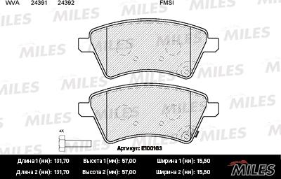 Miles E100163 - Тормозные колодки, дисковые, комплект autospares.lv