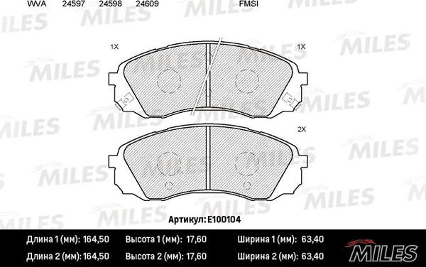 Miles E100104 - Тормозные колодки, дисковые, комплект autospares.lv