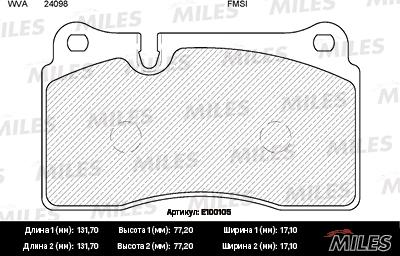 Miles E100105 - Тормозные колодки, дисковые, комплект autospares.lv