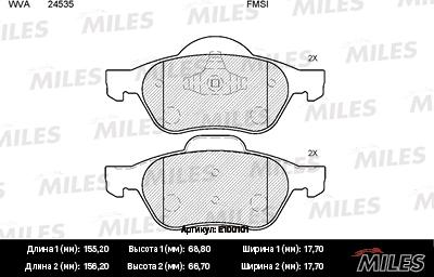 Miles E100101 - Тормозные колодки, дисковые, комплект autospares.lv