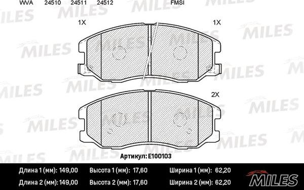 Miles E100103 - Тормозные колодки, дисковые, комплект autospares.lv