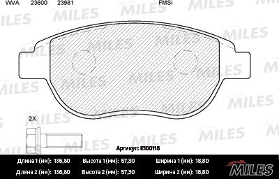 Miles E100115 - Тормозные колодки, дисковые, комплект autospares.lv