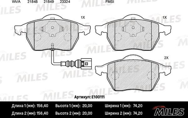 Miles E100111 - Тормозные колодки, дисковые, комплект autospares.lv