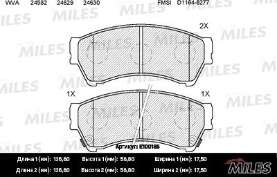 Miles E100185 - Тормозные колодки, дисковые, комплект autospares.lv