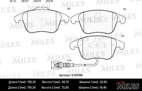 Miles E100186 - Тормозные колодки, дисковые, комплект autospares.lv