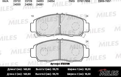 Miles E100188 - Тормозные колодки, дисковые, комплект autospares.lv