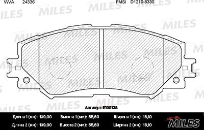 Miles E100135 - Тормозные колодки, дисковые, комплект autospares.lv