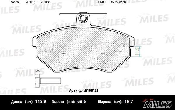 Miles E100121 - Тормозные колодки, дисковые, комплект autospares.lv