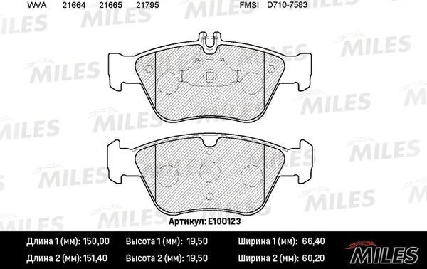 Miles E100123 - Тормозные колодки, дисковые, комплект autospares.lv