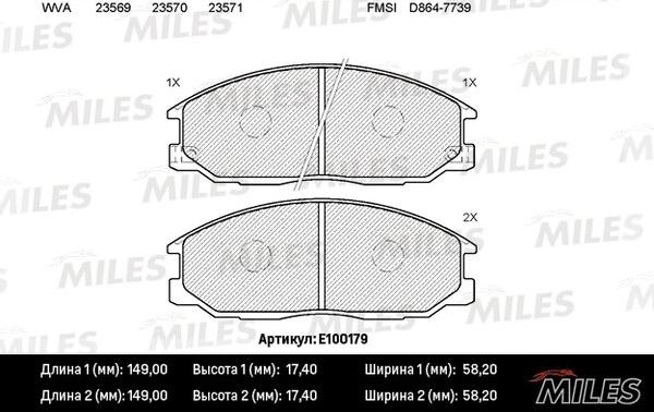 Miles E100179 - Тормозные колодки, дисковые, комплект autospares.lv