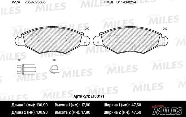 Miles E100171 - Тормозные колодки, дисковые, комплект autospares.lv