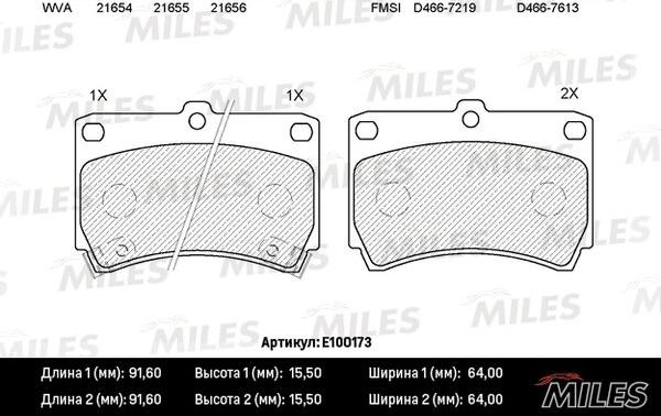 Miles E100173 - Тормозные колодки, дисковые, комплект autospares.lv