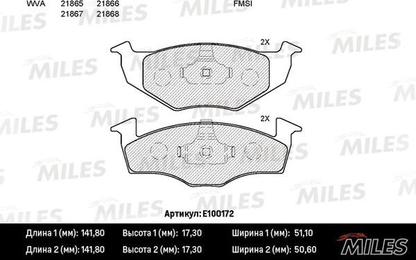 Miles E100172 - Тормозные колодки, дисковые, комплект autospares.lv