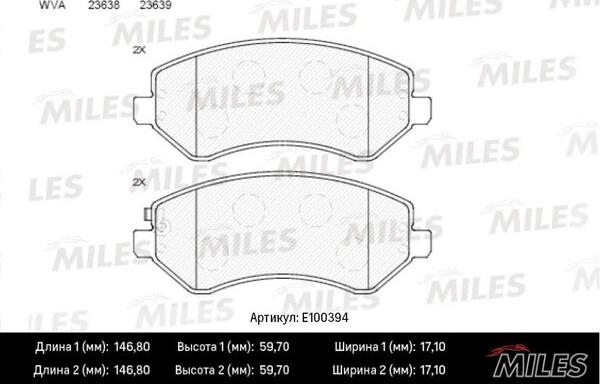 Miles E100394 - Тормозные колодки, дисковые, комплект autospares.lv