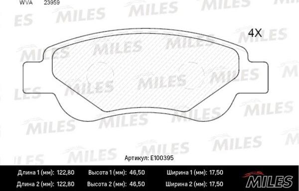 Miles E100395 - Тормозные колодки, дисковые, комплект autospares.lv