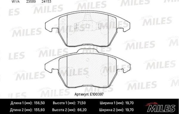 Miles E100397 - Тормозные колодки, дисковые, комплект autospares.lv