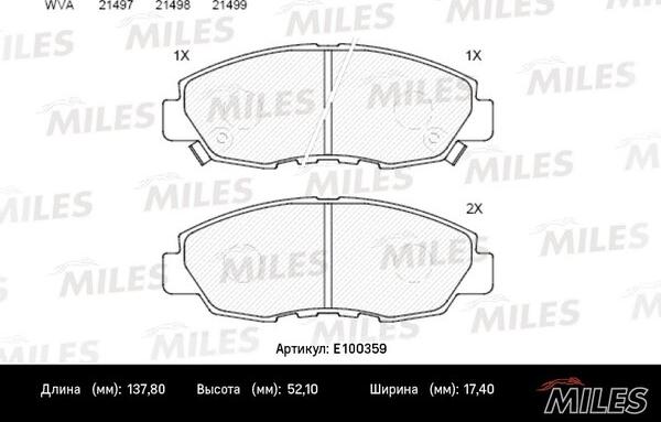 Miles E100359 - Тормозные колодки, дисковые, комплект autospares.lv