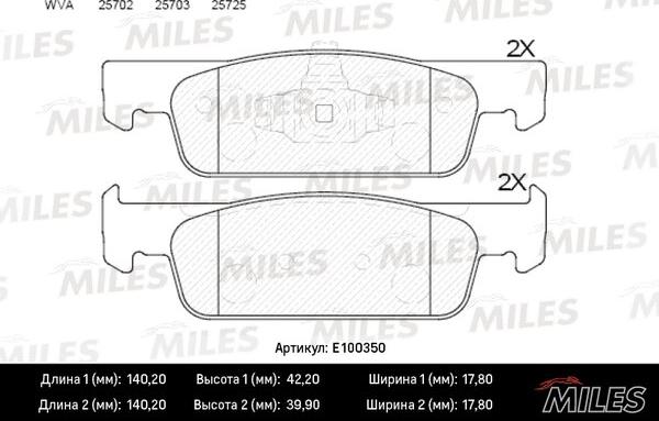 Miles E100350 - Тормозные колодки, дисковые, комплект autospares.lv