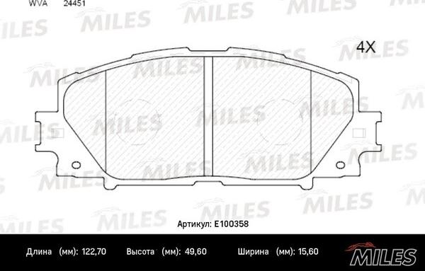 Miles E100358 - Тормозные колодки, дисковые, комплект autospares.lv