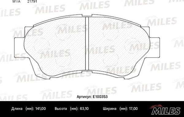 Miles E100353 - Тормозные колодки, дисковые, комплект autospares.lv