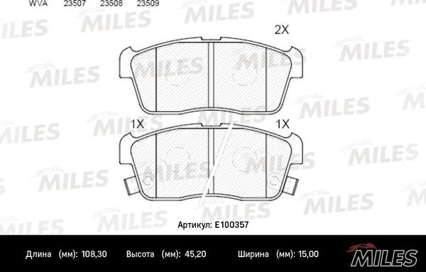 Miles E100357 - Тормозные колодки, дисковые, комплект autospares.lv