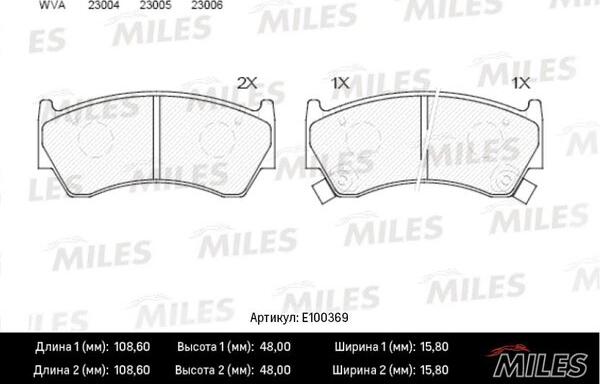 Miles E100369 - Тормозные колодки, дисковые, комплект autospares.lv