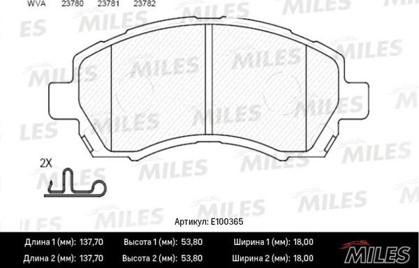 Miles E100365 - Тормозные колодки, дисковые, комплект autospares.lv