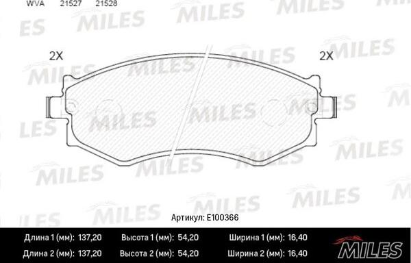Miles E100366 - Тормозные колодки, дисковые, комплект autospares.lv