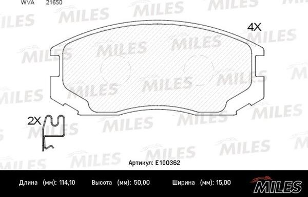 Miles E100362 - Тормозные колодки, дисковые, комплект autospares.lv