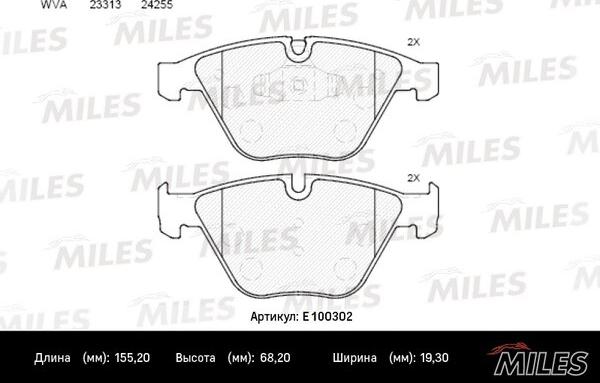 Miles E100302 - Тормозные колодки, дисковые, комплект autospares.lv