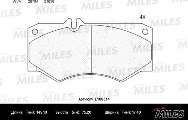 Miles E100314 - Тормозные колодки, дисковые, комплект autospares.lv