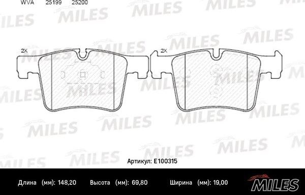 Miles E100315 - Тормозные колодки, дисковые, комплект autospares.lv