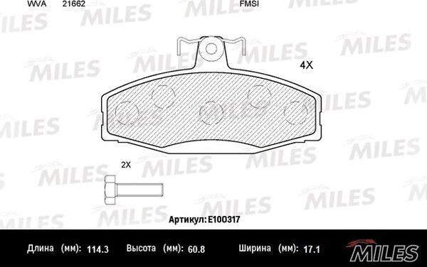 Miles E100317 - Тормозные колодки, дисковые, комплект autospares.lv