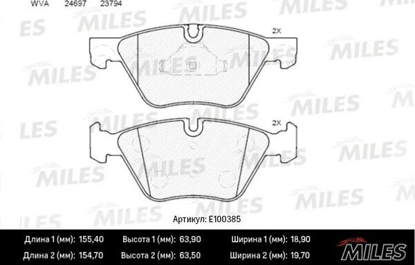 Miles E100385 - Тормозные колодки, дисковые, комплект autospares.lv