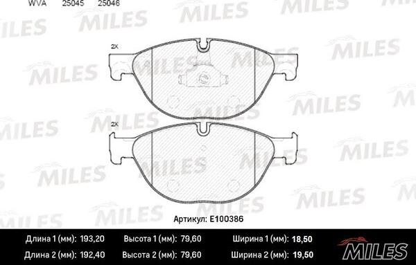 Miles E100386 - Тормозные колодки, дисковые, комплект autospares.lv