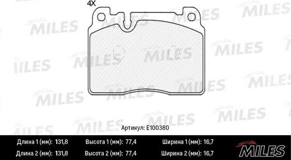 Miles E100380 - Тормозные колодки, дисковые, комплект autospares.lv