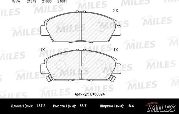 Miles E100324 - Тормозные колодки, дисковые, комплект autospares.lv