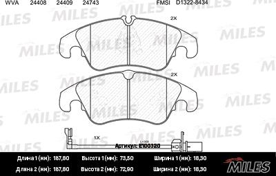 Miles E100320 - Тормозные колодки, дисковые, комплект autospares.lv