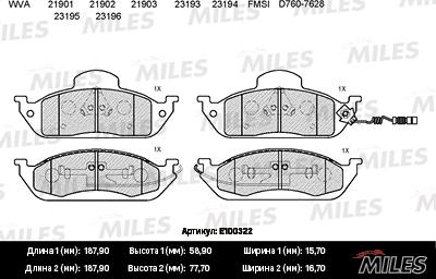 Miles E100322 - Тормозные колодки, дисковые, комплект autospares.lv
