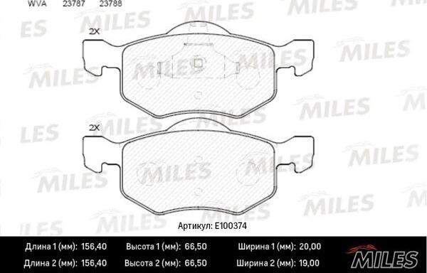 Miles E100374 - Тормозные колодки, дисковые, комплект autospares.lv