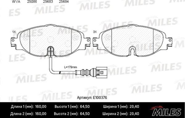 Miles E100376 - Тормозные колодки, дисковые, комплект autospares.lv