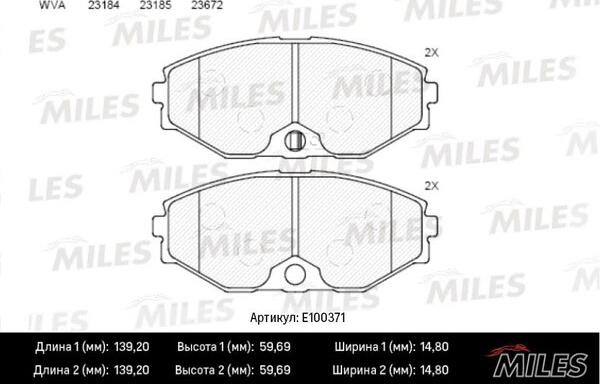 Miles E100371 - Тормозные колодки, дисковые, комплект autospares.lv