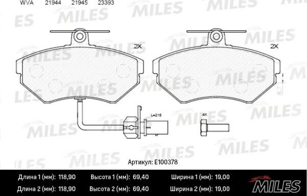 Miles E100378 - Тормозные колодки, дисковые, комплект autospares.lv