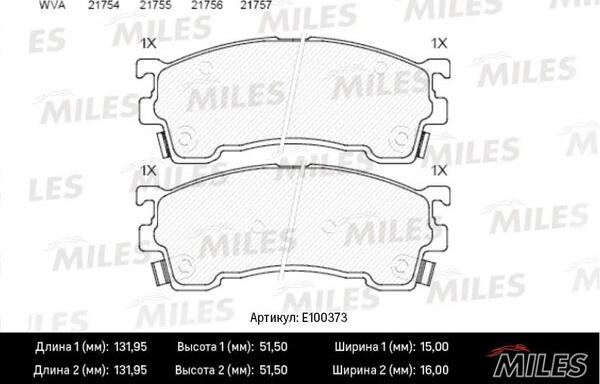 Miles E100373 - Тормозные колодки, дисковые, комплект autospares.lv