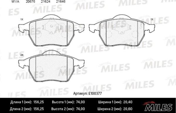 Miles E100377 - Тормозные колодки, дисковые, комплект autospares.lv