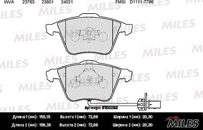 Miles E100292 - Тормозные колодки, дисковые, комплект autospares.lv