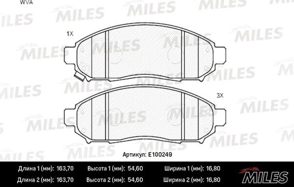 Miles E100249 - Тормозные колодки, дисковые, комплект autospares.lv