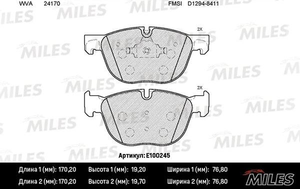 Miles E100245 - Тормозные колодки, дисковые, комплект autospares.lv