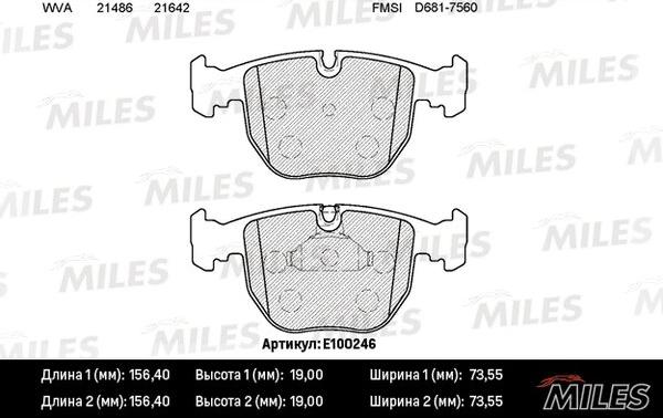 Miles E100246 - Тормозные колодки, дисковые, комплект autospares.lv