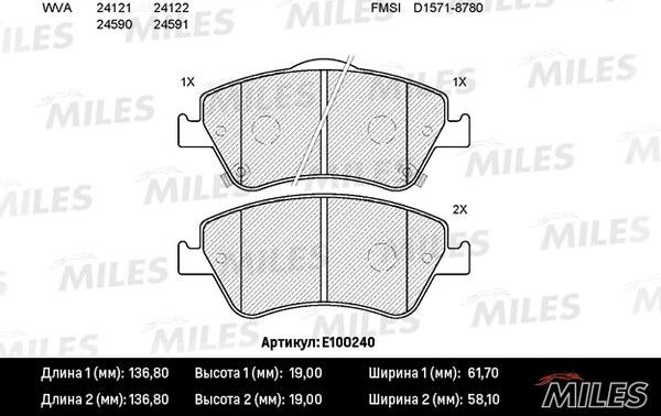 Miles E100240 - Тормозные колодки, дисковые, комплект autospares.lv